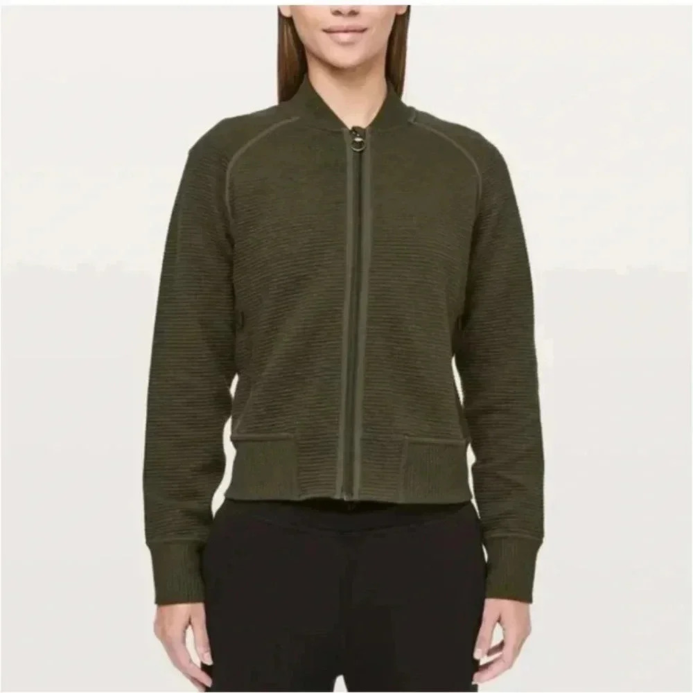 Olive Green Lululemon Bomber Jacket, Size 6